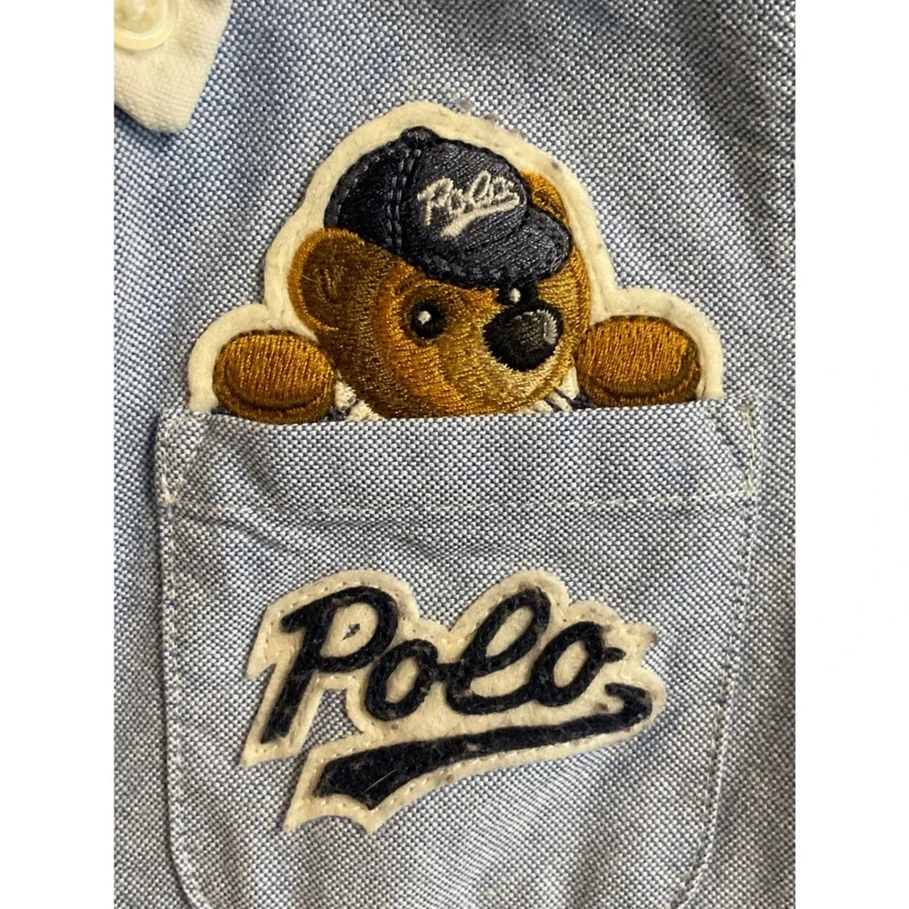 Ralph Lauren Polo Bear Coverall Kids 9M Blue Excellent Striped Lined Colorblock